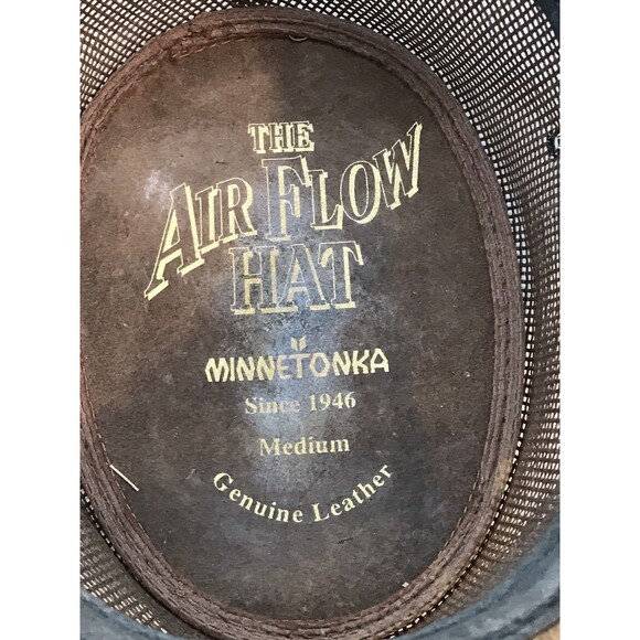 Minnetonka The Air Flow Hat Mens M Brown Leather Outback Safari Rustic Headwear - Picture 9 of 10
